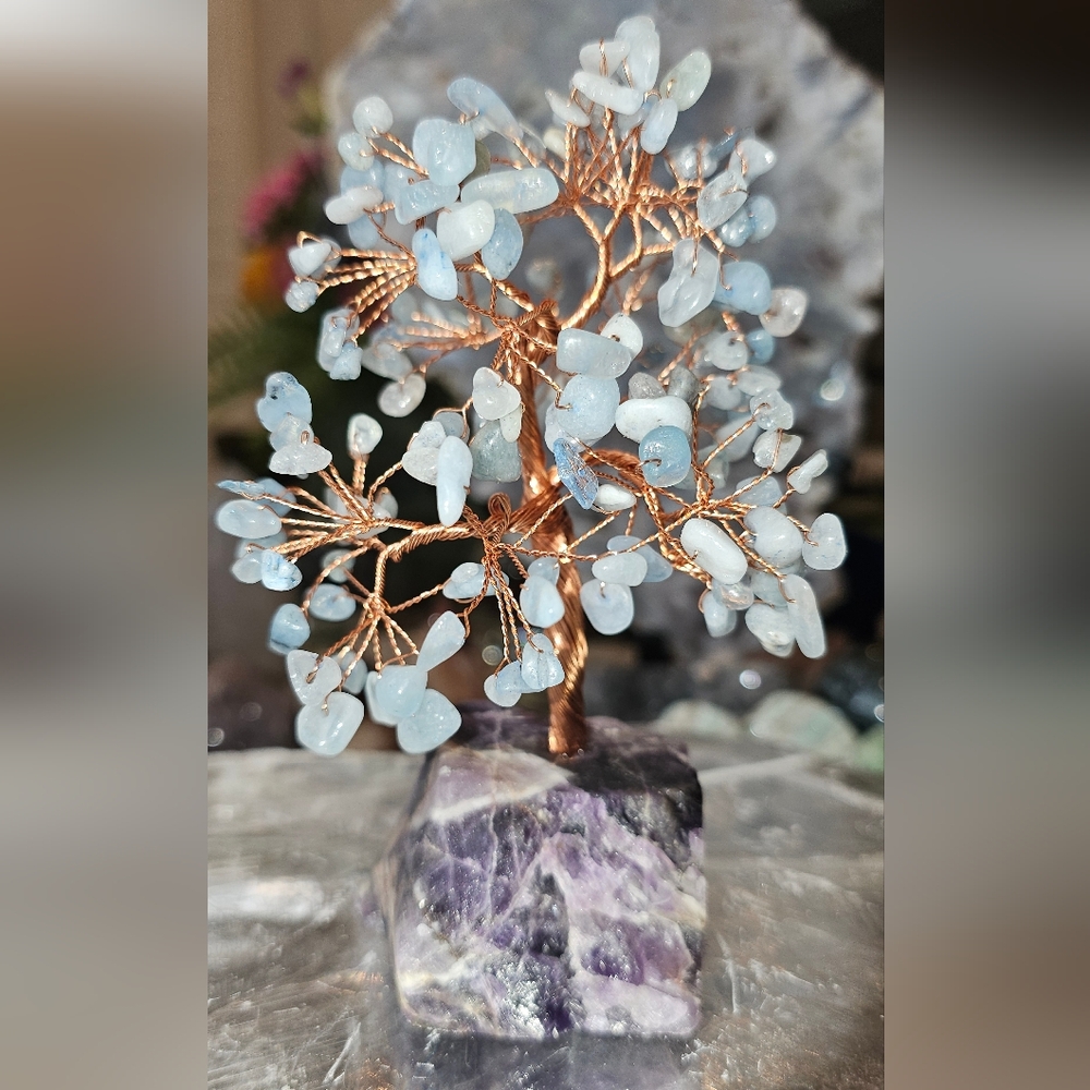 Crystal Bonsai on Amethyst Geode Base! Aquamarine Crystals